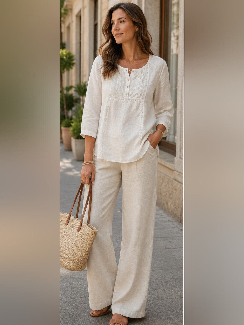 Marisa & Marie 100% Linen Boho Coastal Peasant Lace Prairie Blouse Women's M